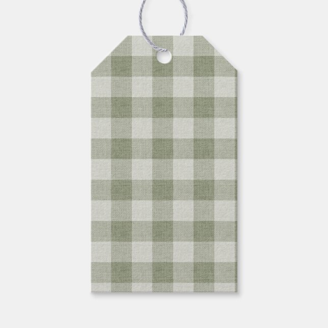Etiqueta Para Presente Sage Green Gingham Buffalo Check Linen Texture (Frente)