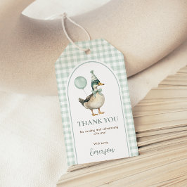 Etiqueta Para Presente Sage Green Gingham One Lucky Duck Balloon Aniversá