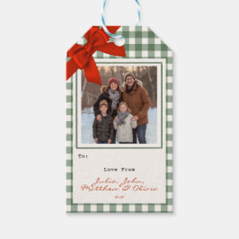 Etiqueta Para Presente Sage Green Gingham Plaid Photo Christmas