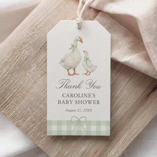 Etiqueta Para Presente Sage Green Gingham Silly Goose Baby Shower (Criador carregado)