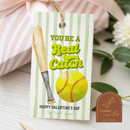 Etiqueta Para Presente Sage Green Sports Softball Stripe Valentine Tag