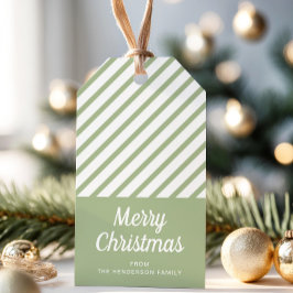 Etiqueta Para Presente Sage Green Stripes Feliz Natal