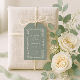Etiqueta Para Presente Sage Green Vintage Floral Wedding Thank You