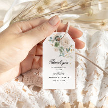 Sage Green & White Flowers - Etiqueta de presente 