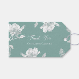 Etiqueta Para Presente Sage Green White Roses Line Art Thank You Wedding