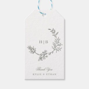 Etiqueta Para Presente Sage Verde Coroa Monograma Clássico Foto Casamento