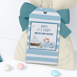 Etiqueta Para Presente Sailboat Ahoy é um bebê azul de bebê bebedouro