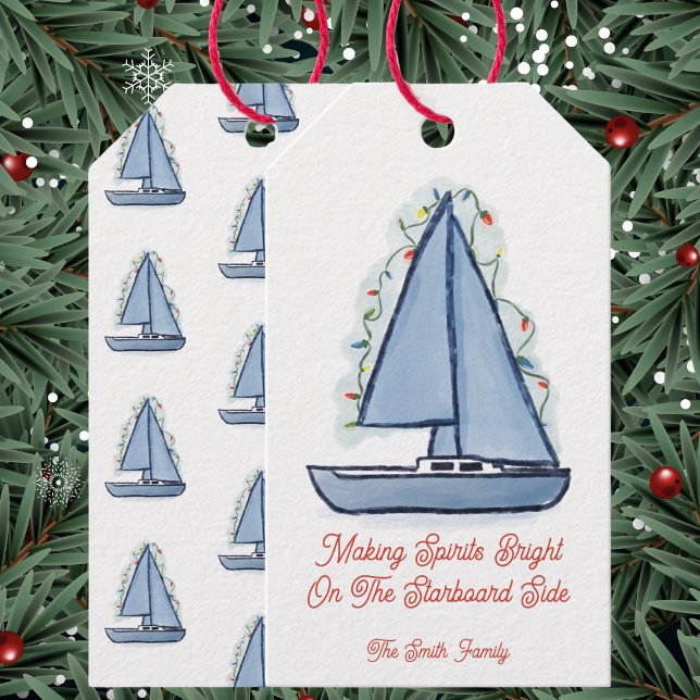 Etiqueta Para Presente Sailboat Christmas Card (Criador carregado)