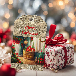 Etiqueta Para Presente Sala decorada de forma estiva, Natal tradicional
