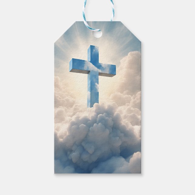 Etiqueta Para Presente Salvação, Cruz nas Nuvens, (Frente)