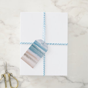 Etiqueta Para Presente Sandy Beach Ocean Waves Abstrato Watercolor