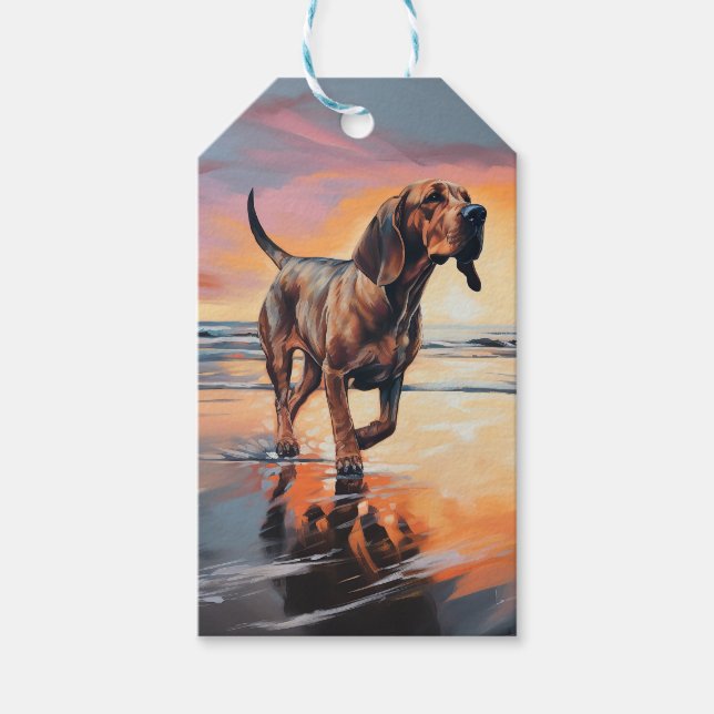 Etiqueta Para Presente Sandy Paws Bloodhound Dog em Beach Sunset (Frente)