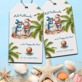 Etiqueta Para Presente Santa and Snowman Mele Kalikimaka Christmas