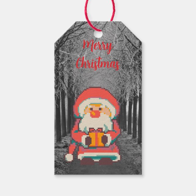 Etiqueta Para Presente Santa Claus Pixelart Merry Christmas, Pixel Art  (Frente)