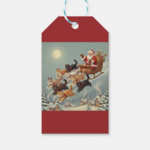 Santa Sleigh with Flying Cats Gift Tag