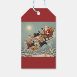 Etiqueta Para Presente Santa Sleigh with Flying Cats Gift Tag