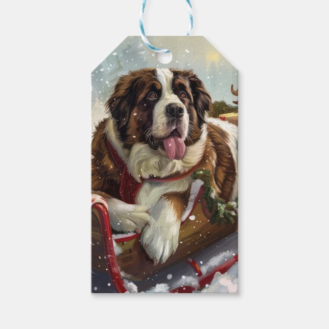 Etiqueta Para Presente Santo Bernard Dog Natal Festivo (Frente)