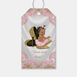 Etiqueta Para Presente Sapato Dourado Rosa Menina Étnica Chá de Bebê