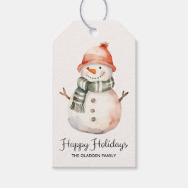 Etiqueta Para Presente Saudação de Natal Minimalista do Watercolor Snowma