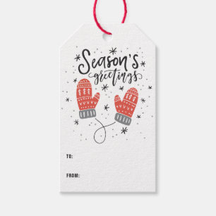 Etiqueta Para Presente Saudações da Estação, Cute Red Mittens
