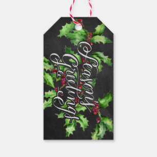 Etiqueta Para Presente Saudações de Holiday Chalk Green Holly Branch Seas