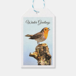 Etiqueta Para Presente Saudações de Inverno. Robin cantando 