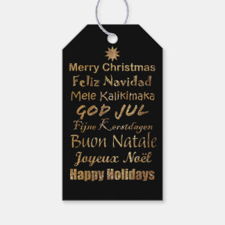 Etiqueta Para Presente Saudações de Natal com Brilho Dourado em Múltiplos