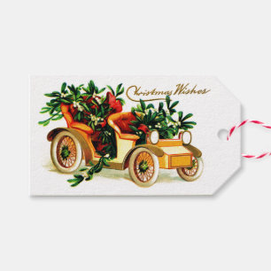Etiqueta Para Presente Saudações de Natal com Carro Antigo Bonito