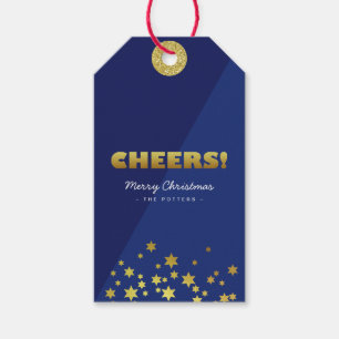 Etiqueta Para Presente Saúde   Azul e Dourado de Natal divertido