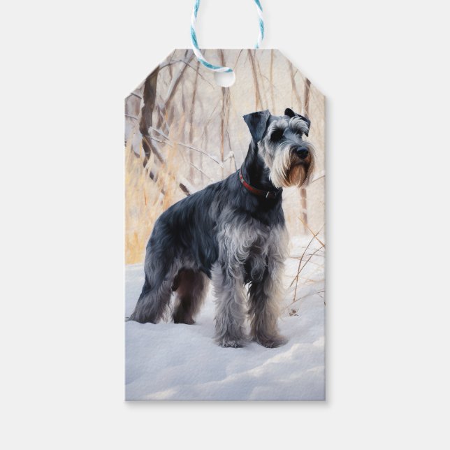 Etiqueta Para Presente Schnauzer Deixar nevar o Natal (Frente)