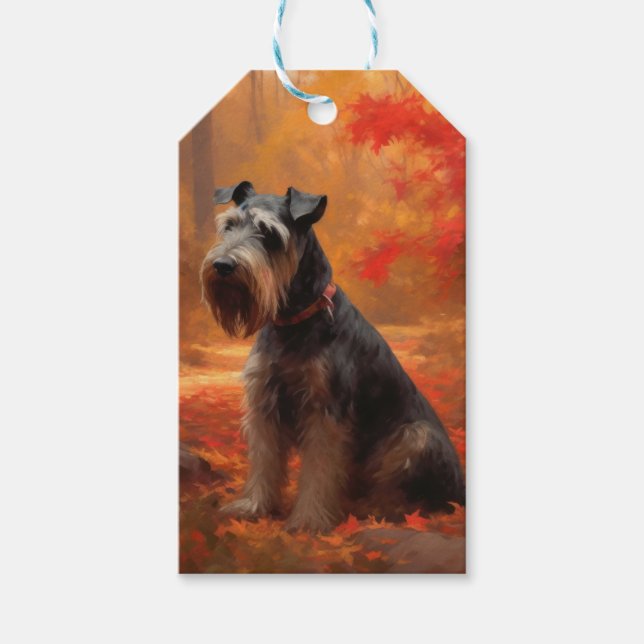 Etiqueta Para Presente Schnauzer: Folhas de outono caem inspiração (Frente)