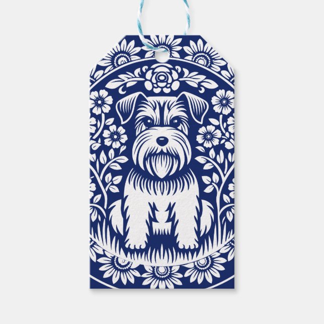 Etiqueta Para Presente Schnauzer ou Norfolk Terrier Charming FolArt (Frente)