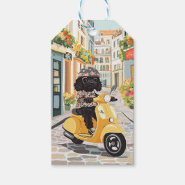 Etiqueta Para Presente Scooter de passeio Black Doodle nas ruas da cidade