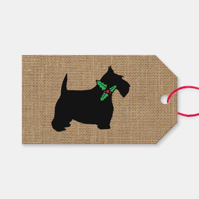 Etiqueta Para Presente Scottie Dog Holly Burlap (Frente (horizontal))