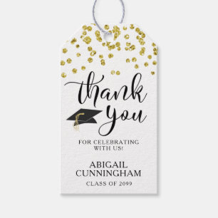 Etiqueta Para Presente Script de Graduação OBRIGADO A Dourada Confetti