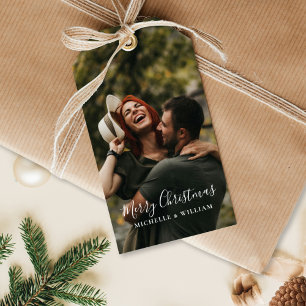 Etiqueta Para Presente Script de Natal de Foto Mínimo Moderno