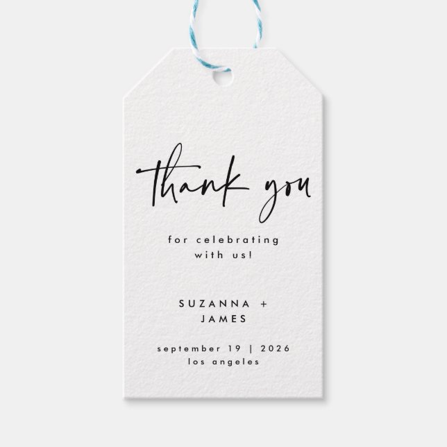 Etiqueta Para Presente Script Geométrico Preto Mínimo (Frente)