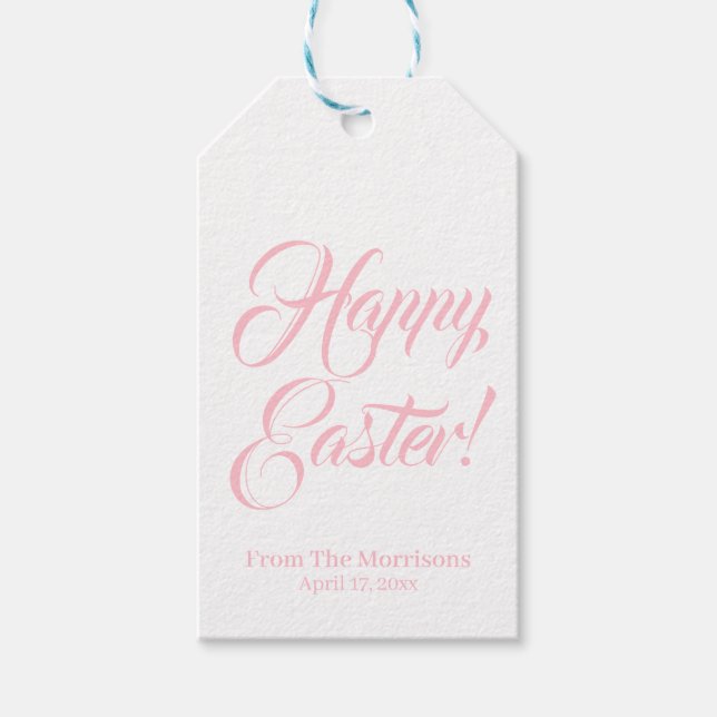 Etiqueta Para Presente script personalizado branco rosa-felz pascoa elega (Frente)