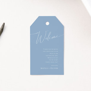 Etiqueta Para Presente Script Whimsical Boas-vindas a Dusty Blue