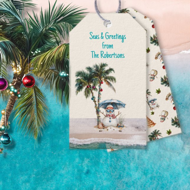 Etiqueta Para Presente Seas e Saudações Sand Snowman Natal (Criador carregado)