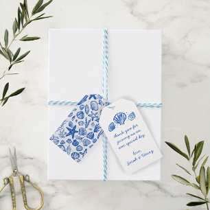 Etiqueta Para Presente Seashells Beach Wedes Blue White Cute Seaside