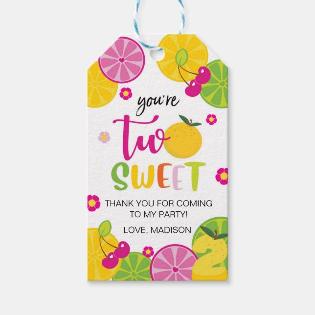 Etiqueta Para Presente segundo aniversário TWOTTI FRUITTI Fruta Obrigado (Frente)