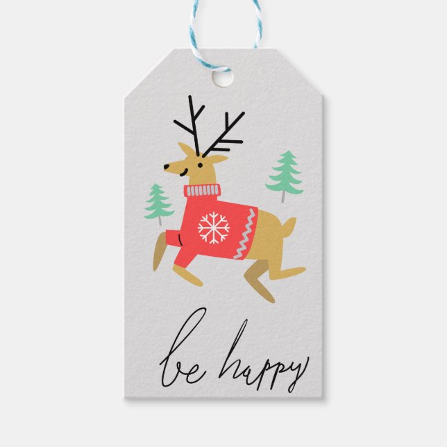 Etiqueta Para Presente Seja Happy Reindeer (Frente)