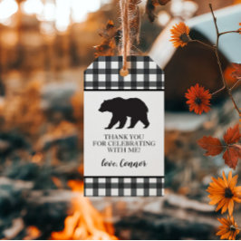 Etiqueta Para Presente Selvagem Um Urso Preto Xadrez Preto Búfalo Obrigad