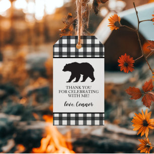 Etiqueta Para Presente Selvagem Um Urso Preto Xadrez Preto Búfalo Obrigad