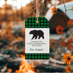 Etiqueta Para Presente Selvagem Um Urso Preto Xadrez Verde Búfalo Obrigad