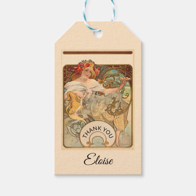 Etiqueta Para Presente Senhora com Poppies no Cabelo, Obrigado (Frente)