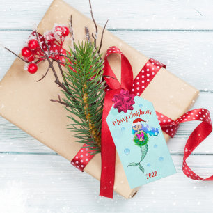 Etiqueta Para Presente Sereia Colorida Segurando Fúria De Natal