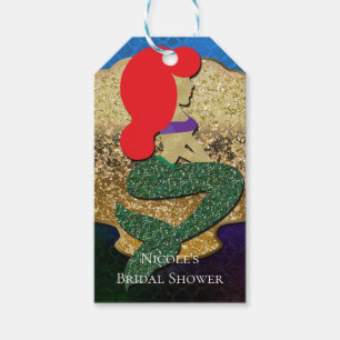 Etiqueta Para Presente Sereia de Cabelos Vermelhos Concha Dourada Favor d