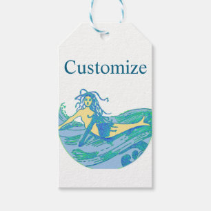Etiqueta Para Presente Sereia de Surfe Vintage Thunder_Cove